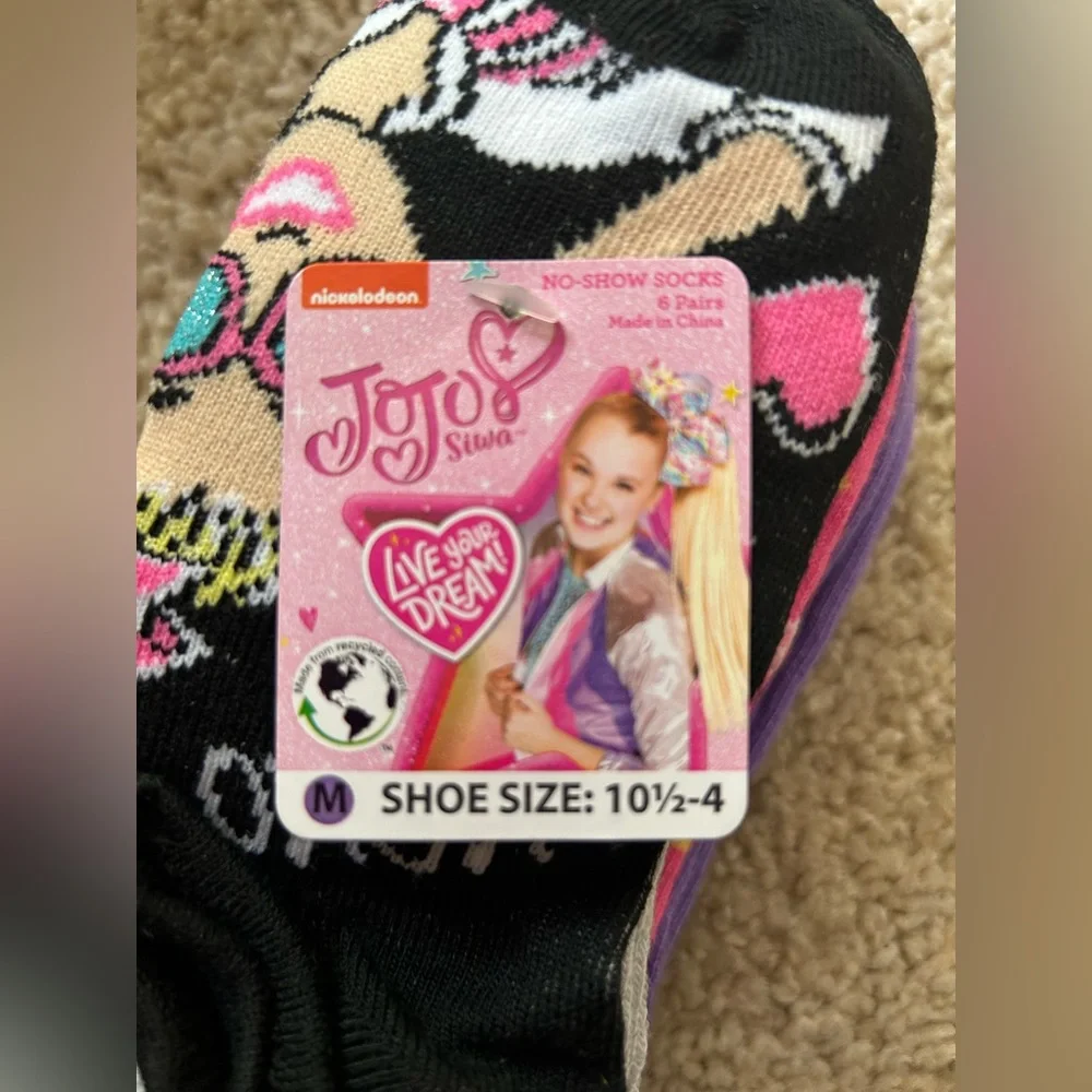 Jojo Siwa Girls No-show Socks 6 pair 10.5-4 NWT